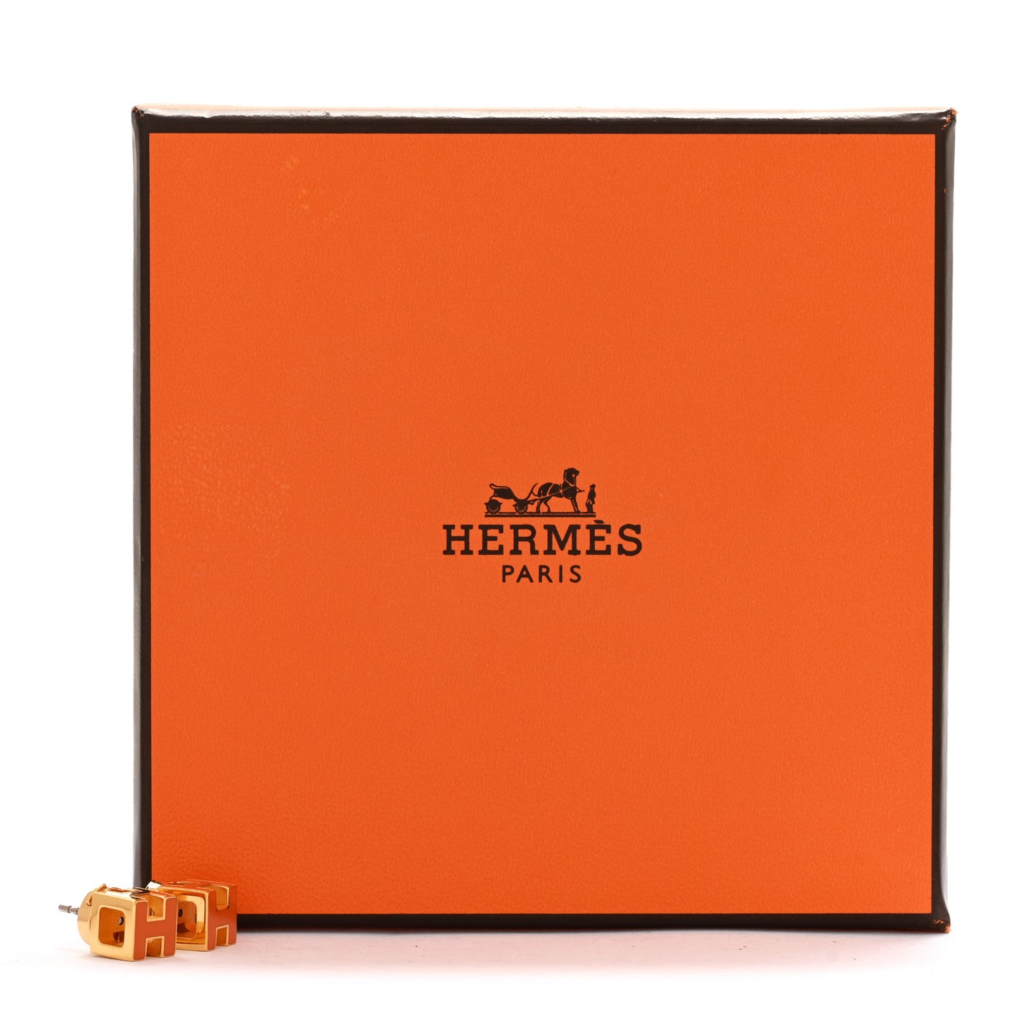 Gold Lacquered Cage d'H Earrings Orange