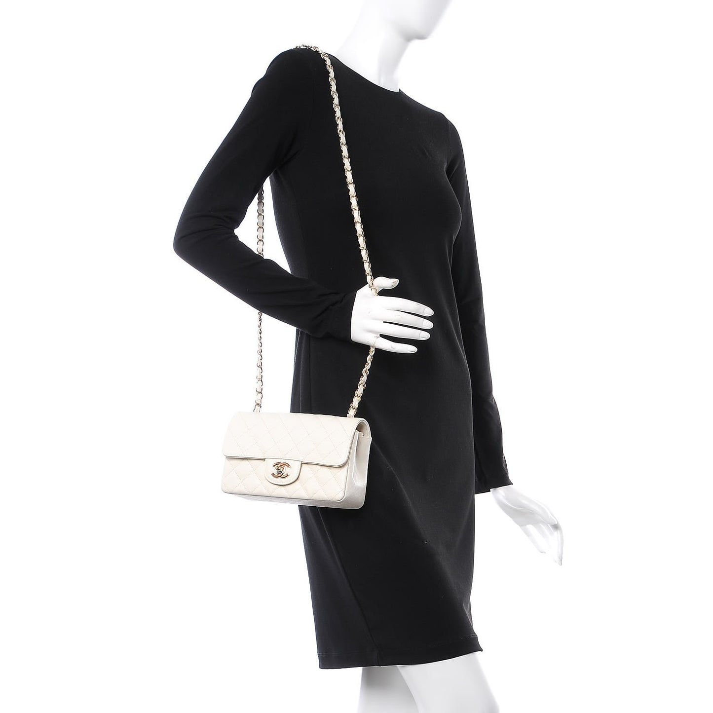Caviar Quilted Mini Rectangular Flap White