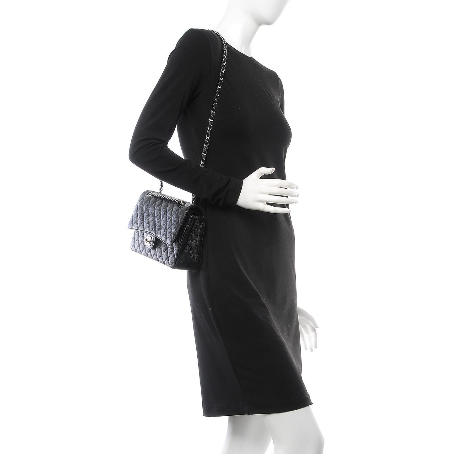 Caviar Quilted Medium Double Flap Black