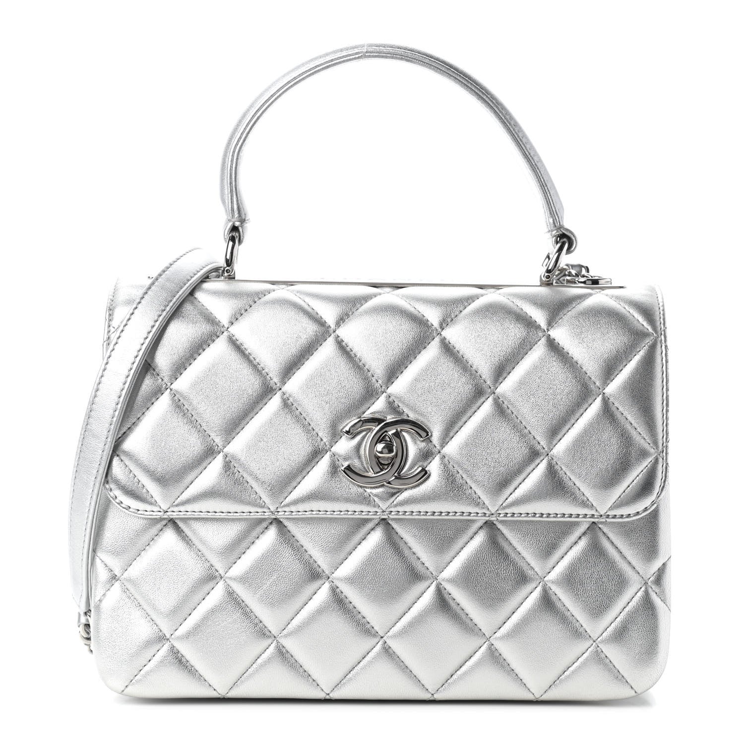 Chanel Metallic Lambskin Quilted Small Trendy CC Flap Dual Handle Bag Silver 1 of 9