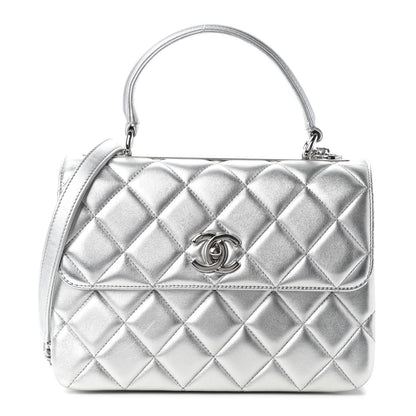 Chanel Metallic Lambskin Quilted Small Trendy CC Flap Dual Handle Bag Silver 1 of 9