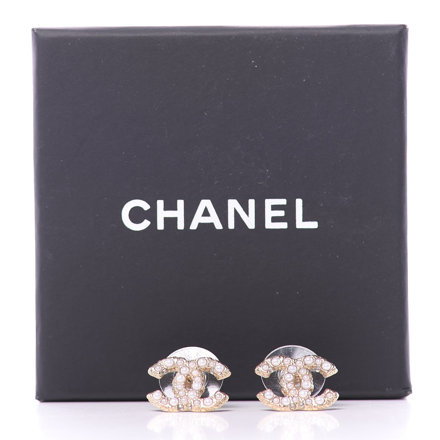 Chanel Metal Graduated Pearl Crystal CC Earrings Light Gold 4 of 4
