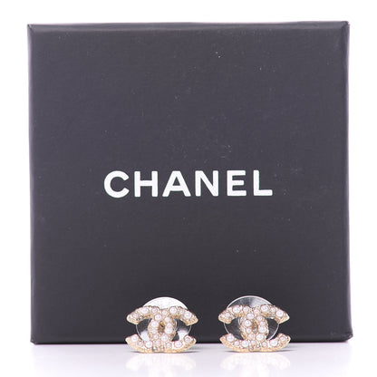 Chanel Metal Graduated Pearl Crystal CC Earrings Light Gold 4 of 4