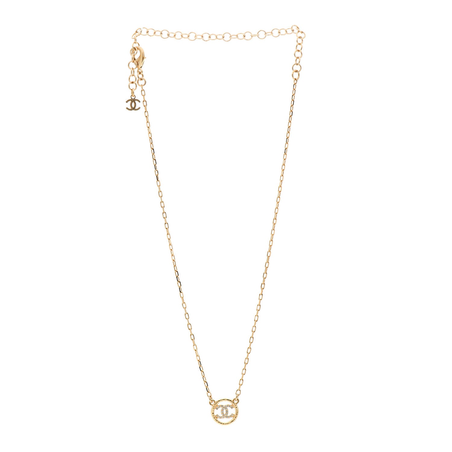 Chanel Crystal Metal CC Round Pendant Necklace Gold 3 of 4
