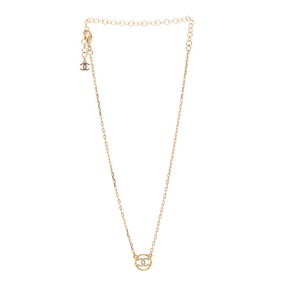 Chanel Crystal Metal CC Round Pendant Necklace Gold 3 of 4