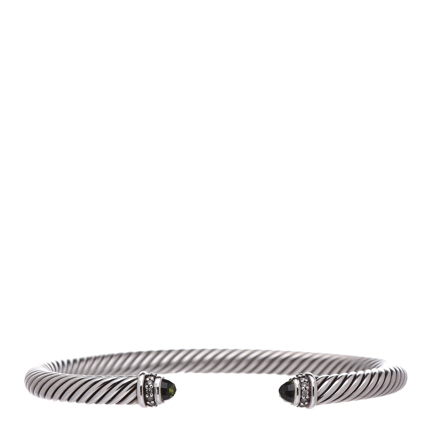 David Yurman Sterling Silver Diamond Peridot 5mm Cable Classics Bracelet 1 of 4