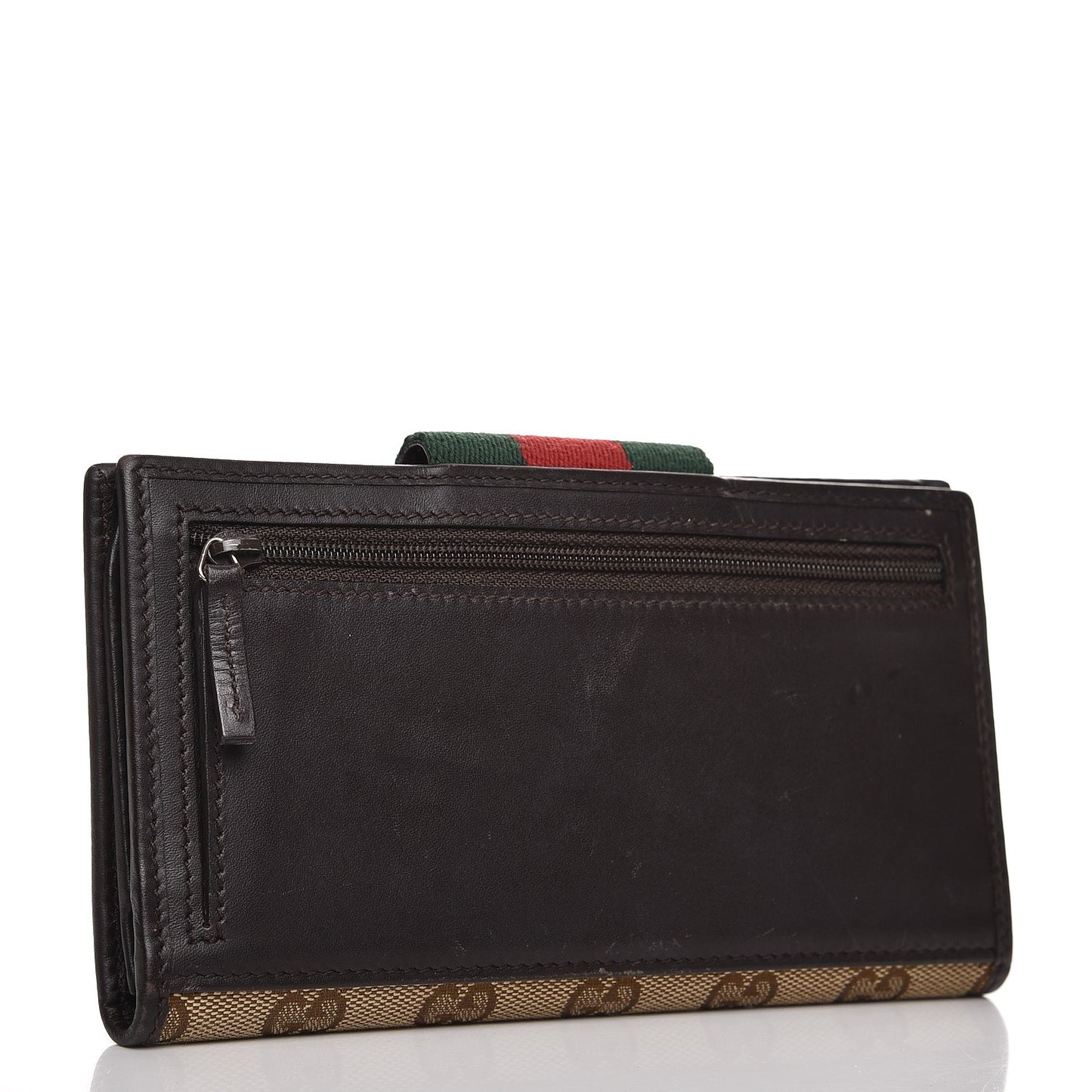 Monogram Calfskin Ladies Web Continental Wallet Beige Ebony Cocoa