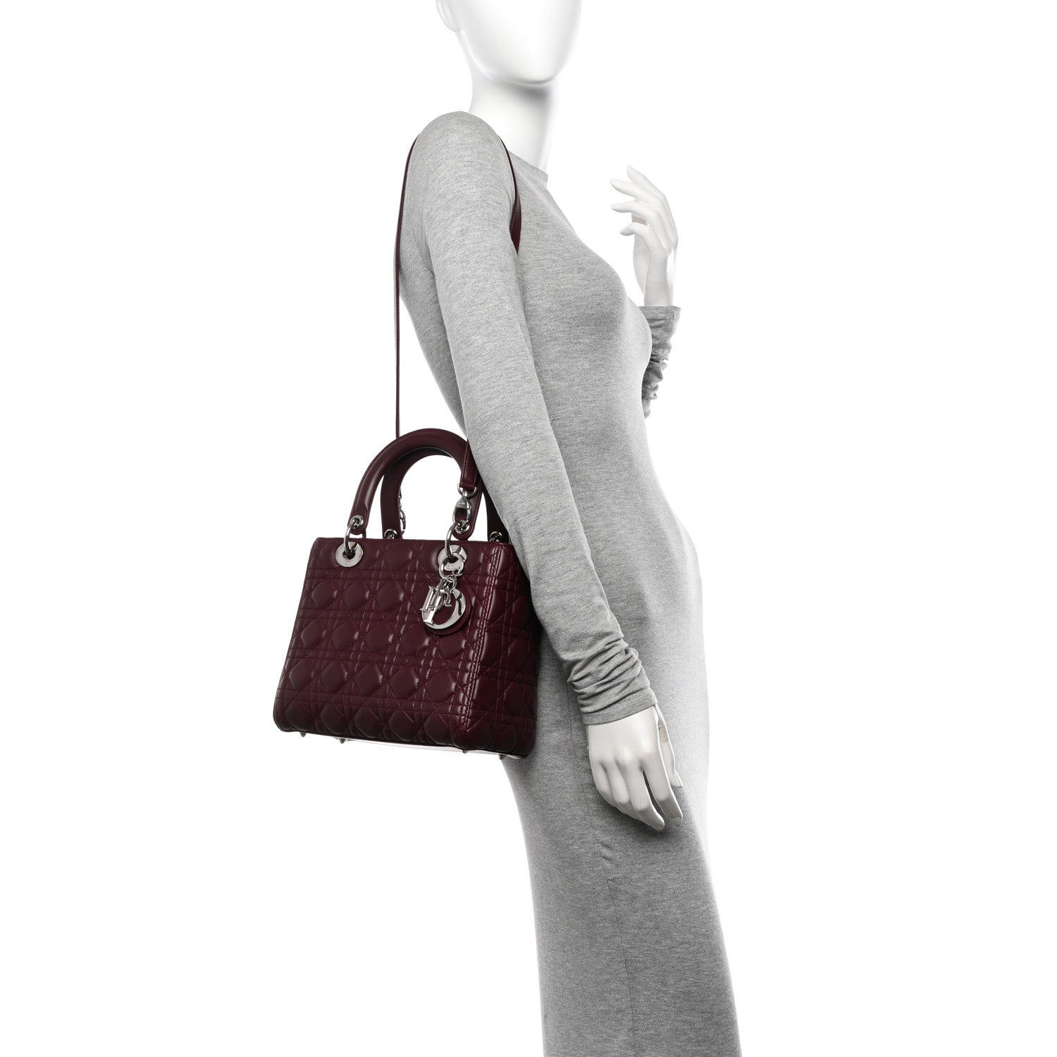 Christian Dior Lambskin Cannage Medium Lady Dior Burgundy 2 of 13