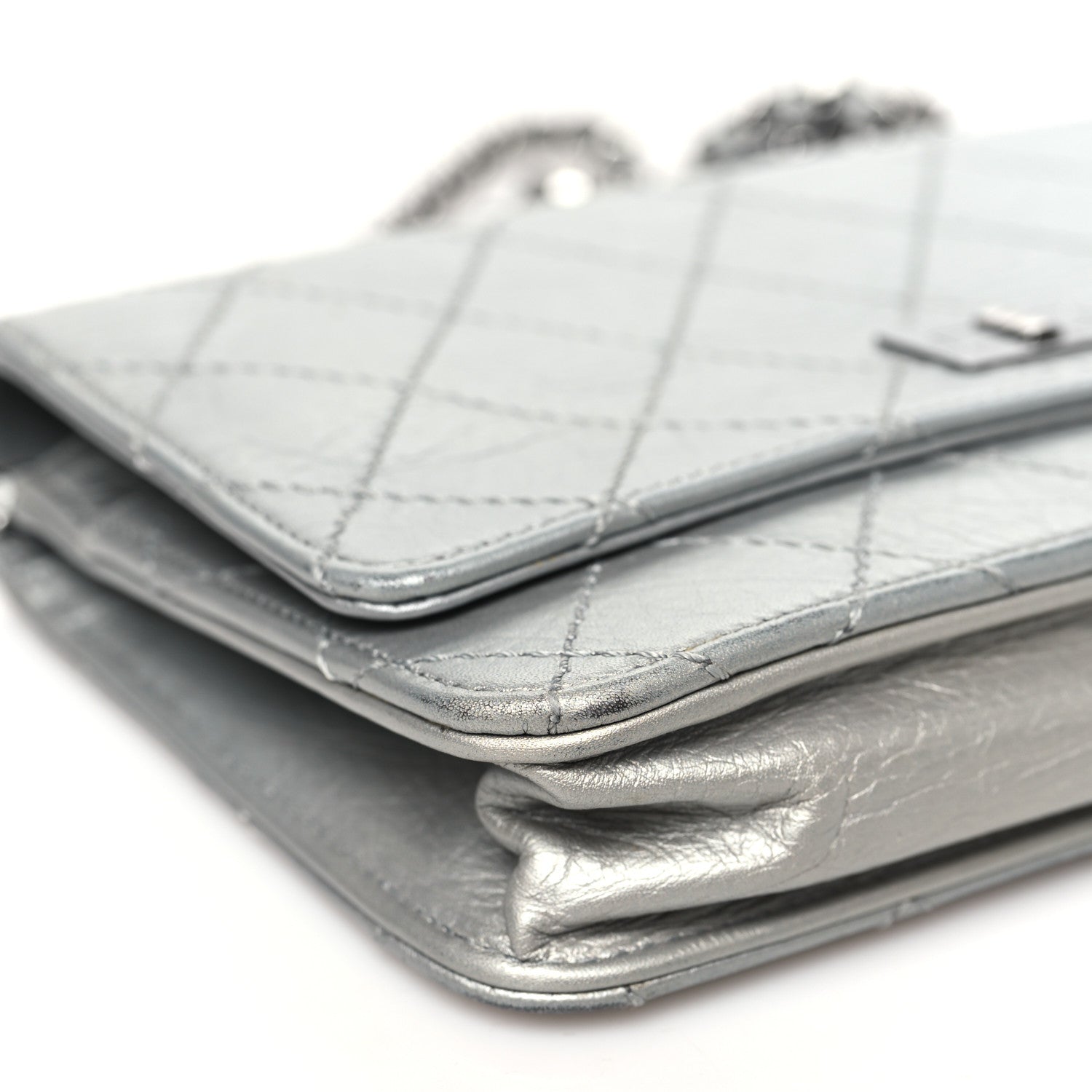 Chanel Metallic Aged Calfskin Quilted Reissue Wallet On Chain WOC Silver 10 of 12