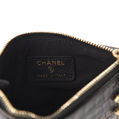 Chanel Calfskin Crocodile Embossed Cocodile Cosmetic Case Black Gold 6 of 8