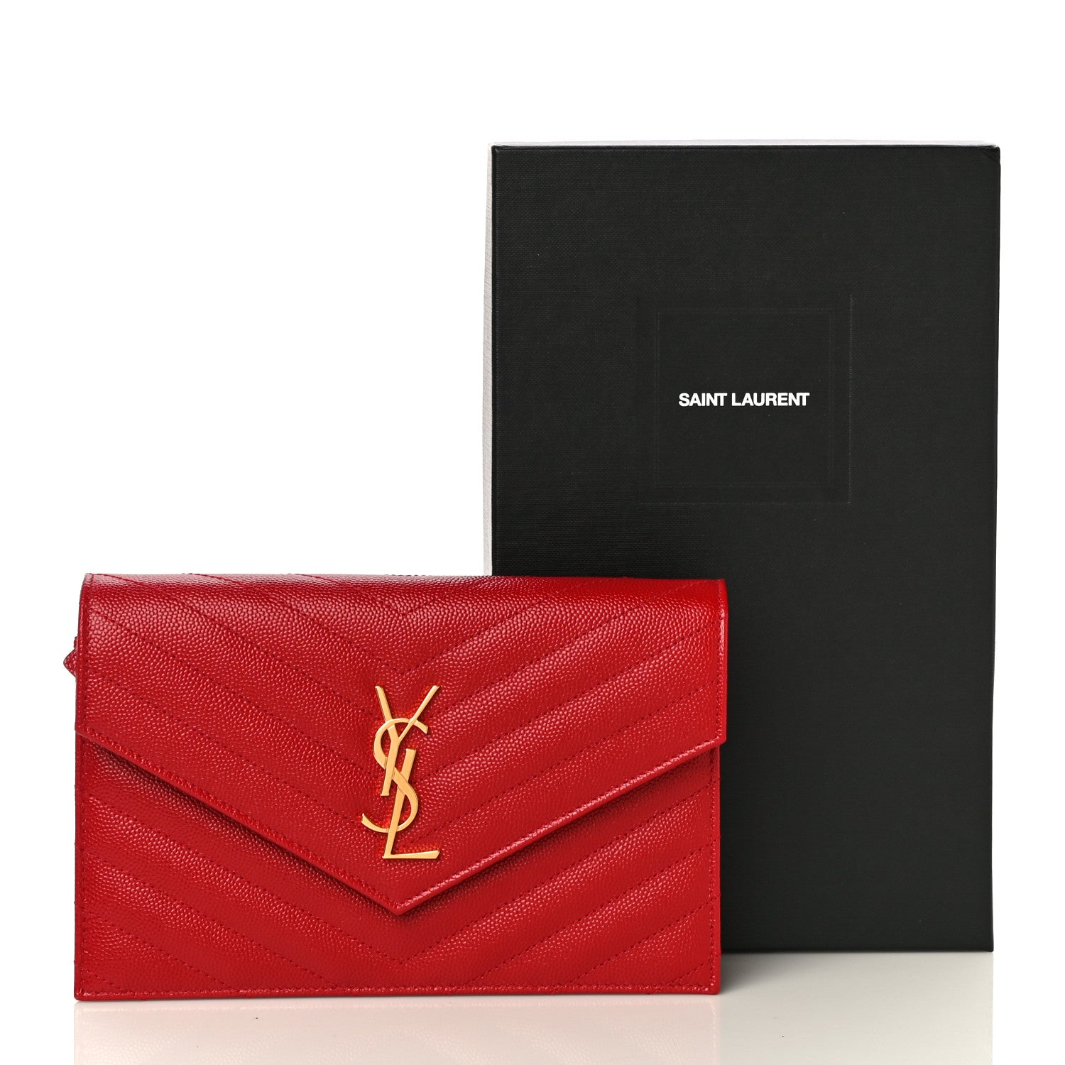 Saint Laurent Grain De Poudre Matelasse Chevron Monogram Envelope Chain Wallet Eros Rouge 11 of 11