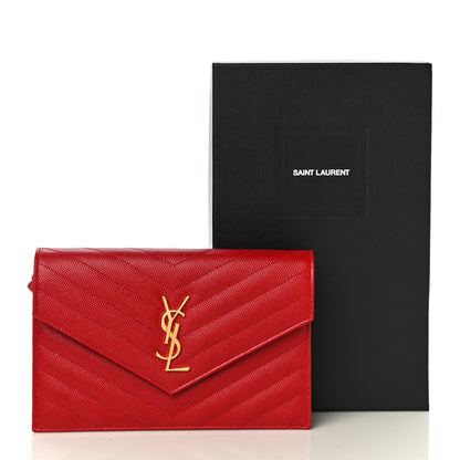 Saint Laurent Grain De Poudre Matelasse Chevron Monogram Envelope Chain Wallet Eros Rouge 11 of 11