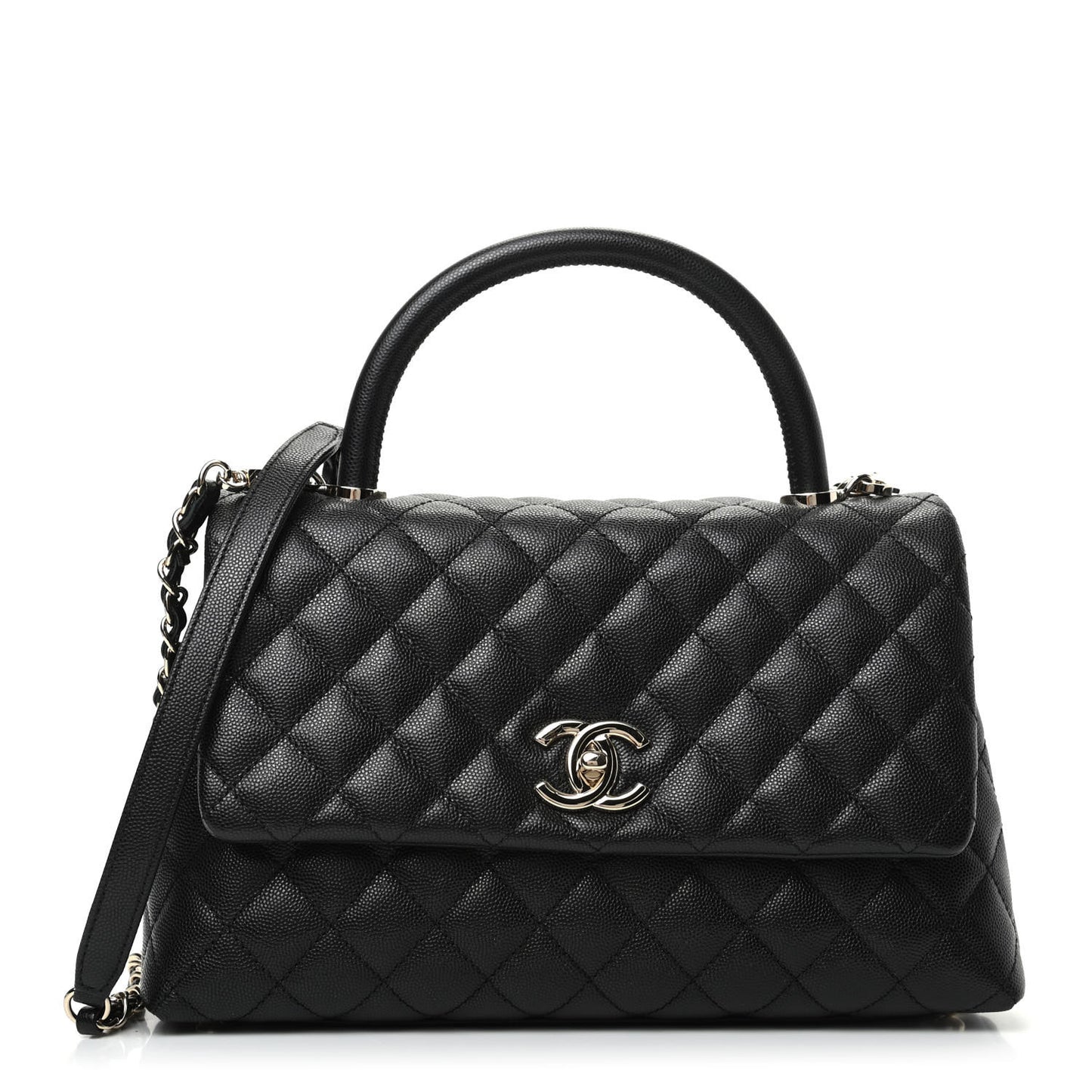 Caviar Quilted Small Coco Handle Flap Black