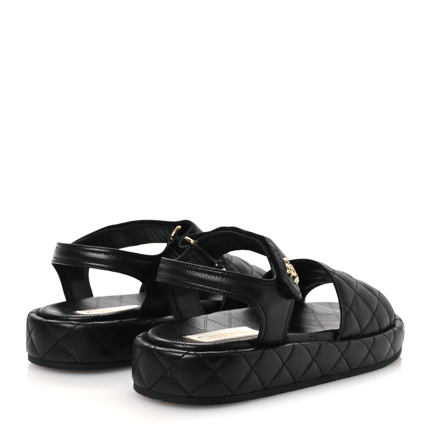 Lambskin Quilted Dad Sandals 39 Black