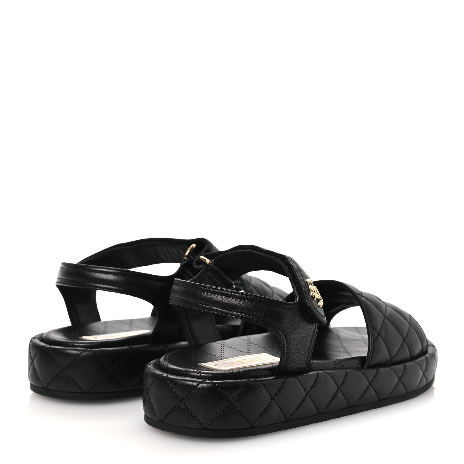 Chanel Lambskin Quilted Dad Sandals 39 Black 5 of 13