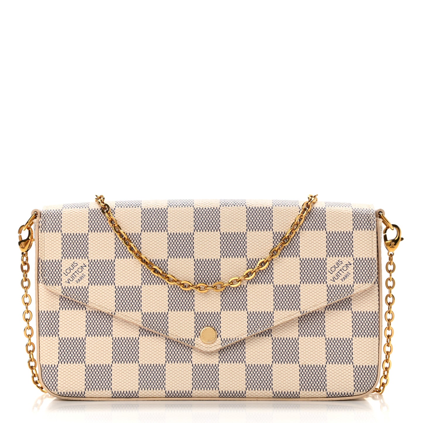 Damier Azur Pochette Felicie Chain Wallet Rose Ballerine