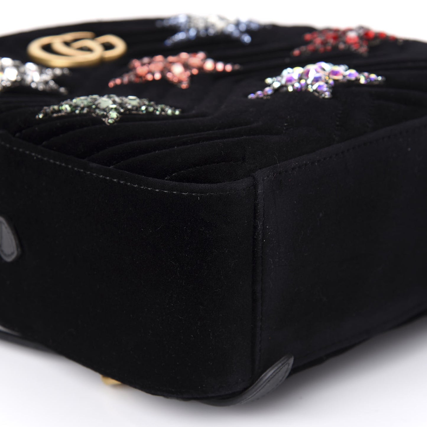 Velvet Matelasse Crystal Star Embroidered GG Marmont Dome Backpack Black