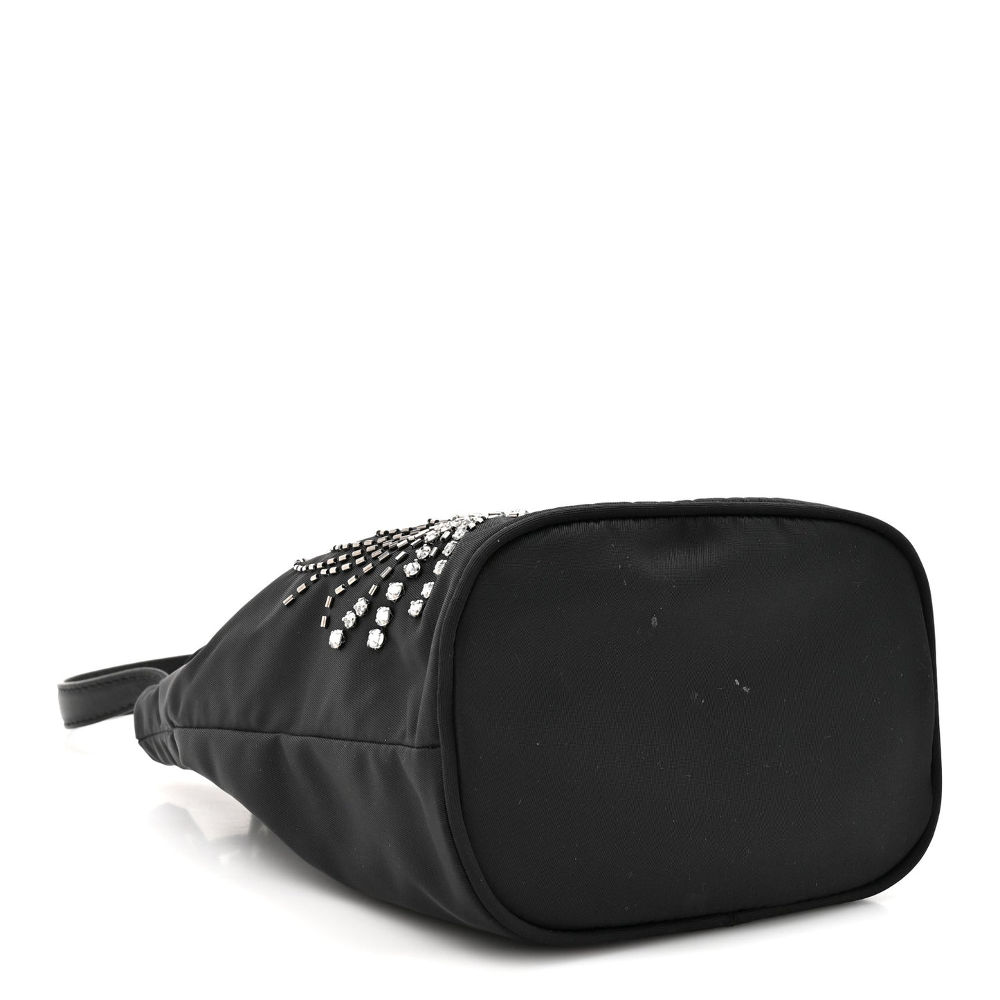 Tessuto Saffiano Ricamo Sequin Crystal Embellished Mini Re-Edition 1978 Bucket Bag Black