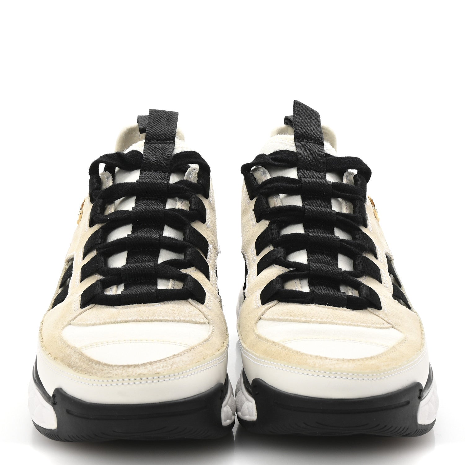 Chanel Fabric Calfskin Suede CC Sneakers 36 Ivory Black 3 of 9
