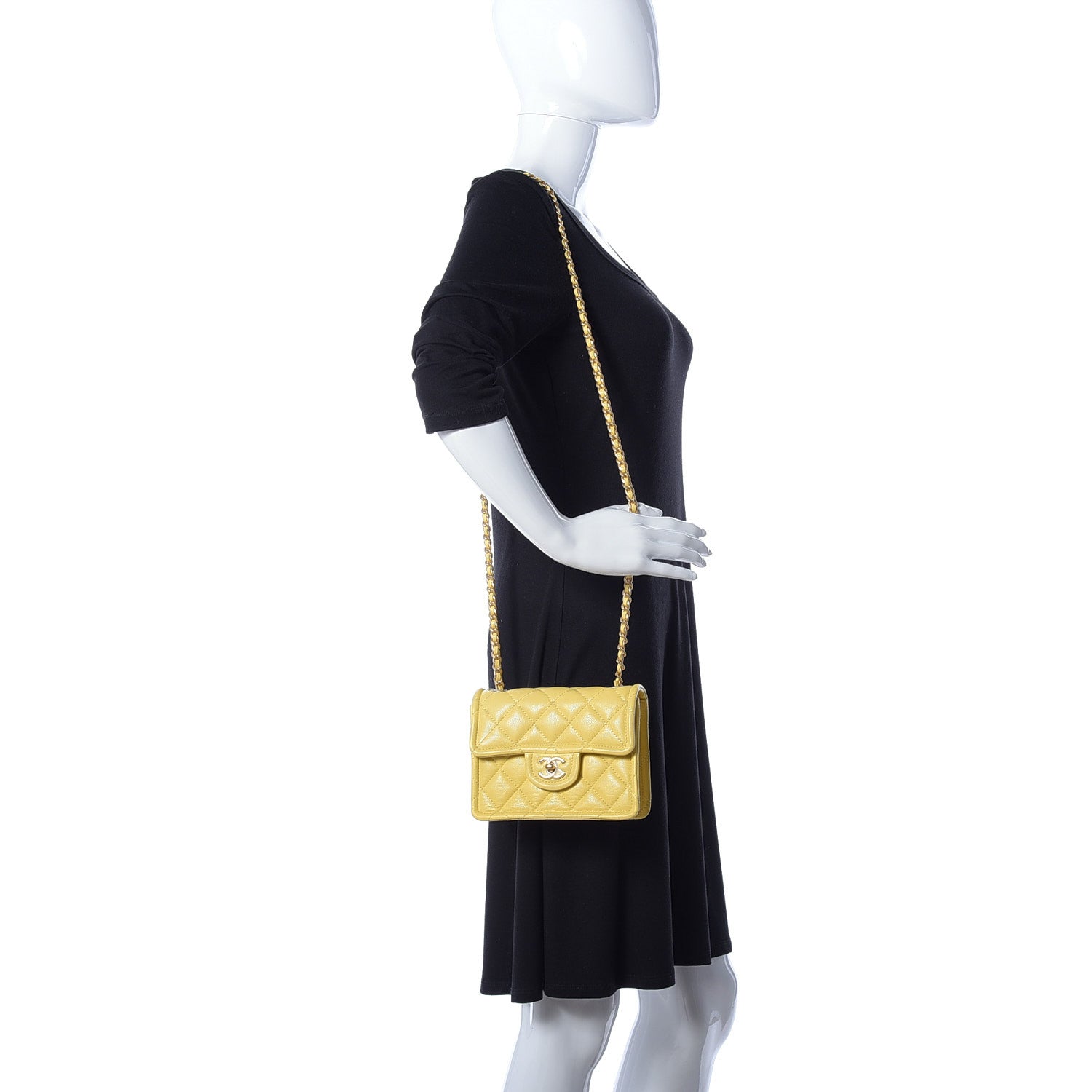 Chanel Caviar Quilted Mini Sweet Classic Flap Yellow 2 of 9