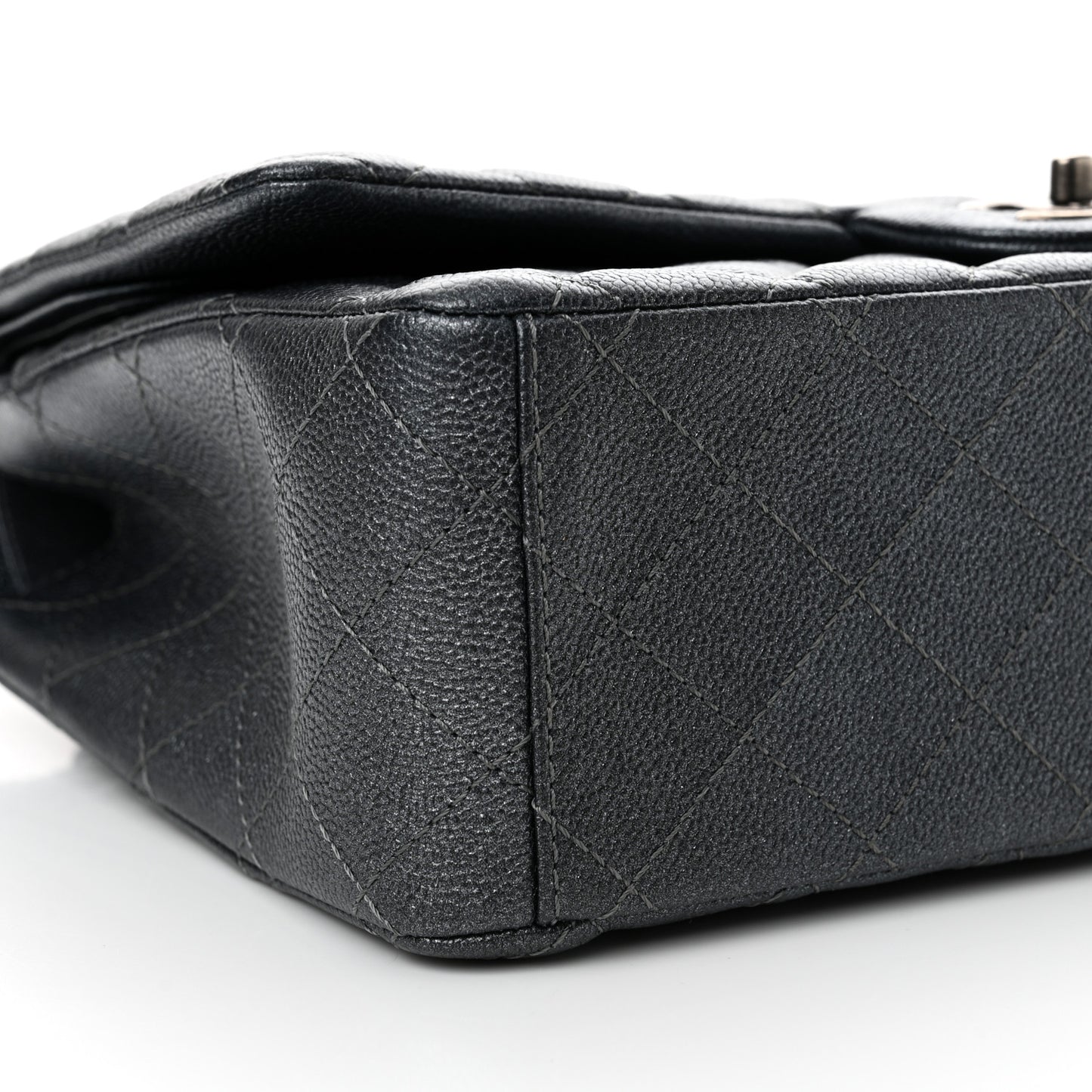 Metallic Caviar Quilted Maxi Double Flap Charcoal