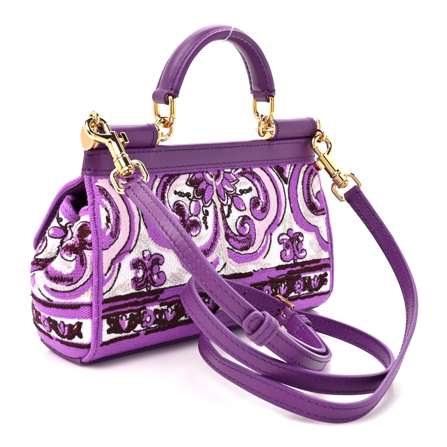 Dolce & Gabbana Canvas Embroidery Majolica Small Sicily Handbag Purple 2 of 9