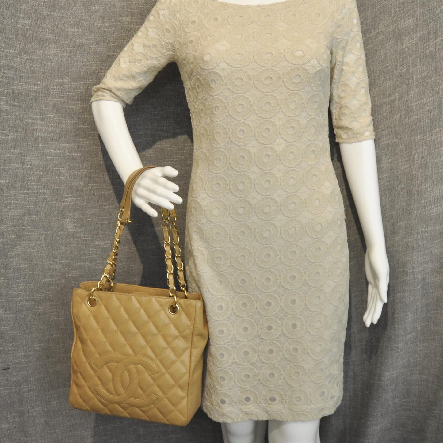 Caviar Petit Shopping Tote PST Beige