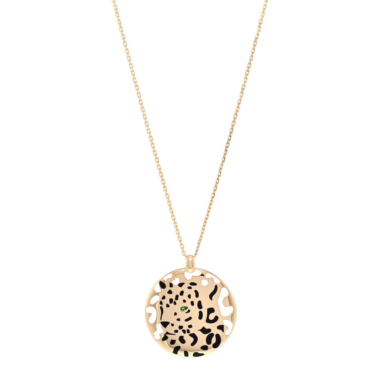 Cartier 18K Yellow Gold Tsavorite Black Lacquer Panthere De Cartier Round Pendant Necklace 1 of 5