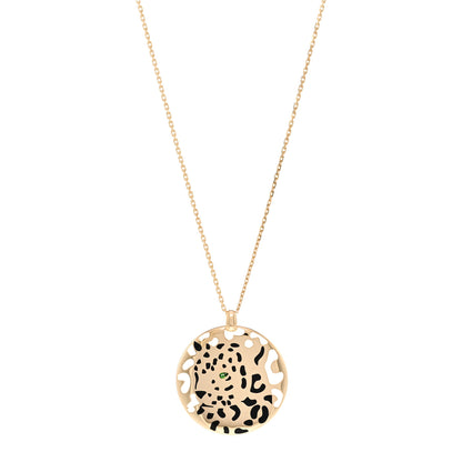 Cartier 18K Yellow Gold Tsavorite Black Lacquer Panthere De Cartier Round Pendant Necklace 1 of 5