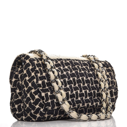 Chanel Tweed Calfskin Woven Single Flap Black Beige 4 of 12