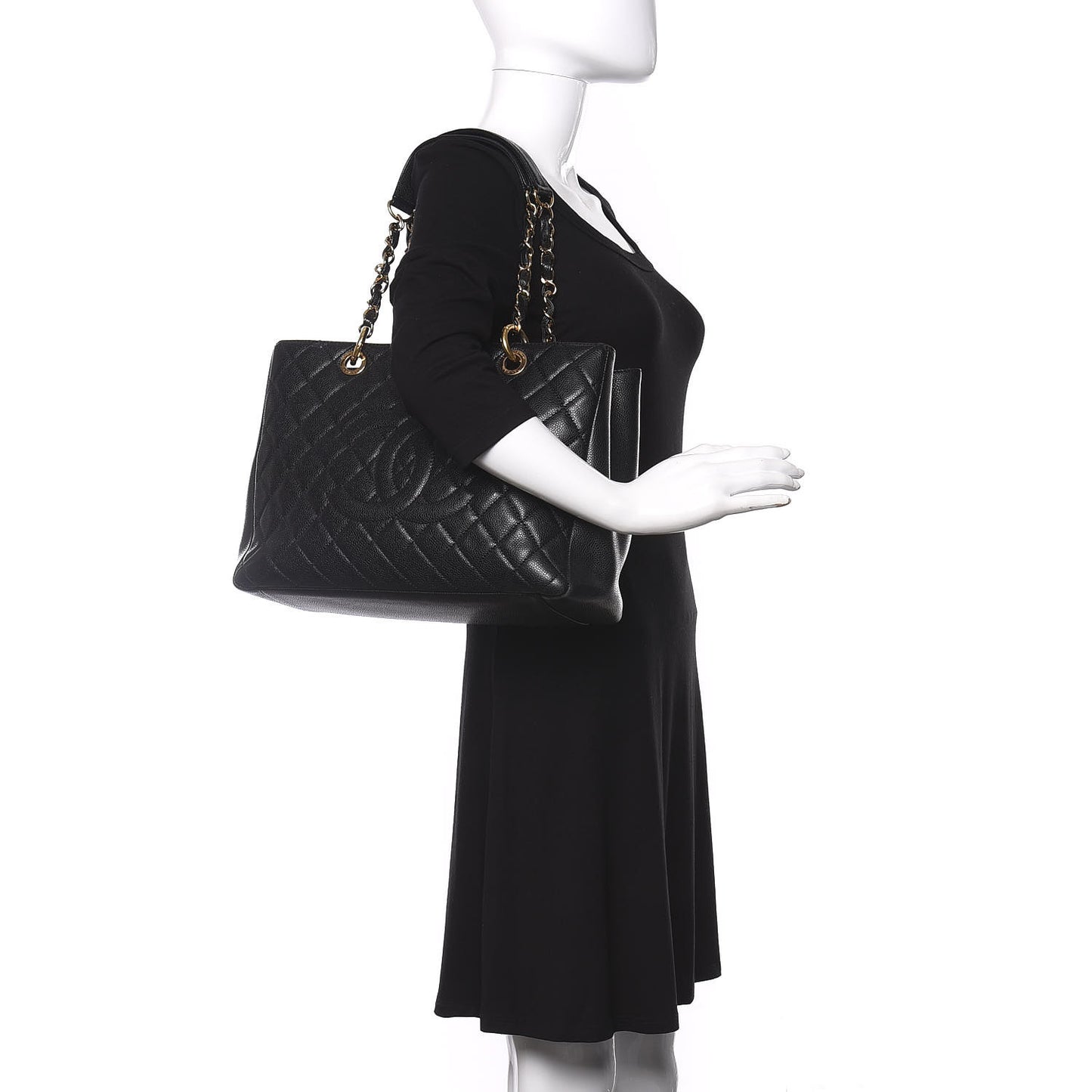Caviar Quilted Grand Shopping Tote GST Black