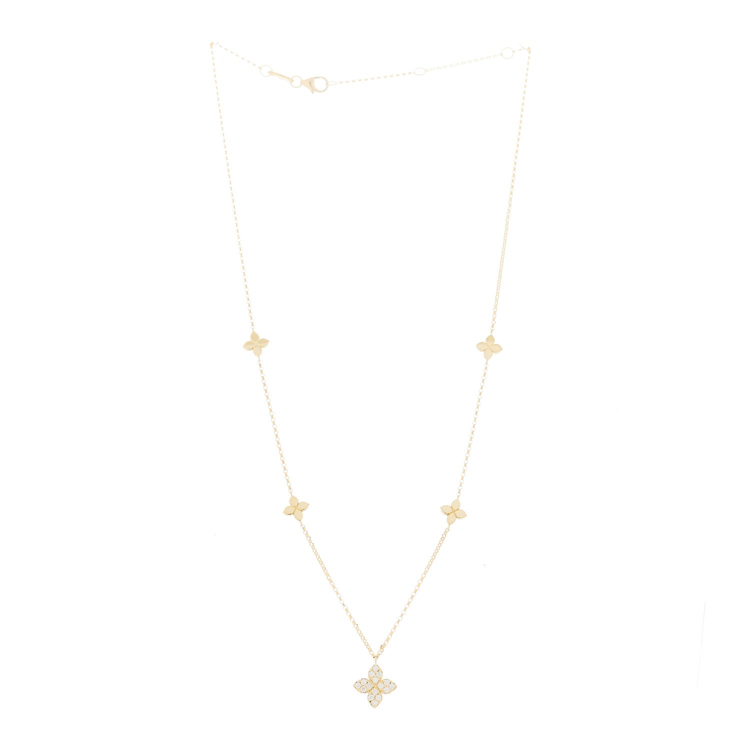 Roberto Coin 18K Yellow Gold Diamond Princess Flower Charm Station Necklace 3 of 7