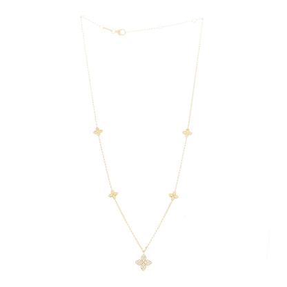 Roberto Coin 18K Yellow Gold Diamond Princess Flower Charm Station Necklace 3 of 7