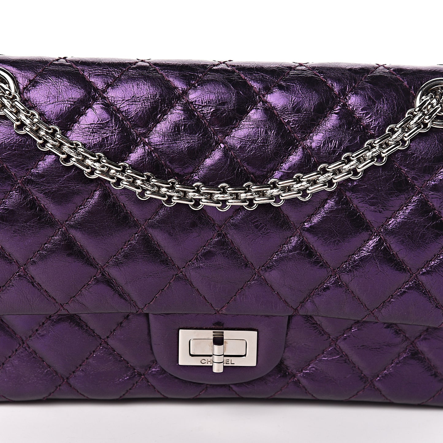 Metallic Aged Calfskin Quilted 2.55 Reissue 225 Flap Purple