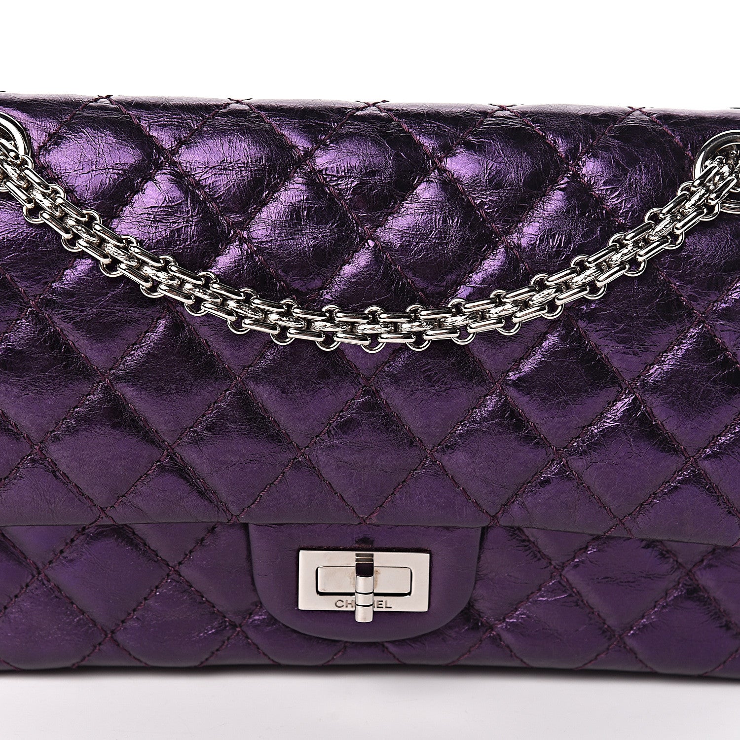 Chanel Metallic Aged Calfskin Quilted 2.55 Reissue 225 Flap Purple 10 of 11