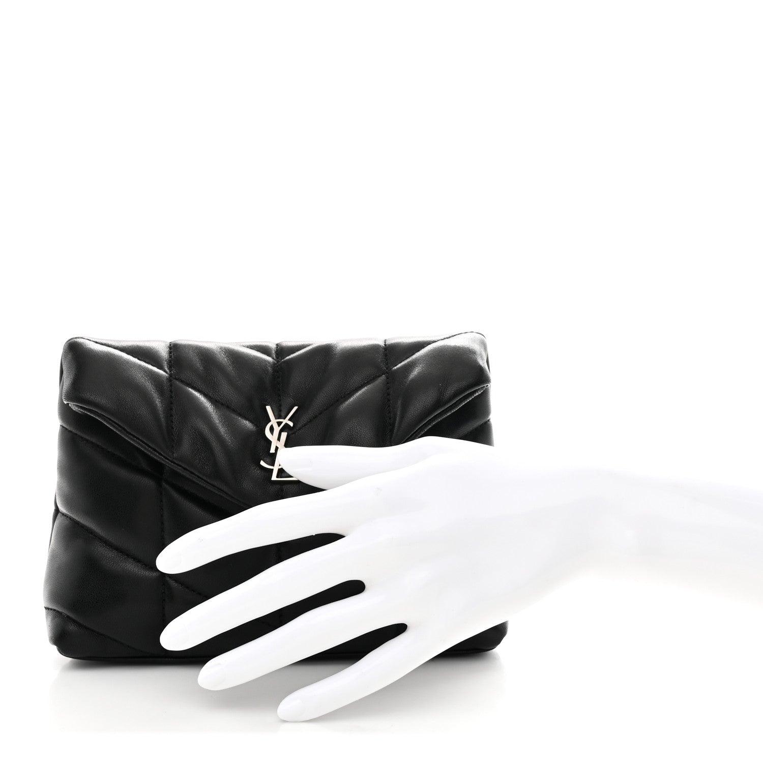 Saint Laurent Lambskin Monogram Loulou Puffer Pouch Clutch Black 3 of 8