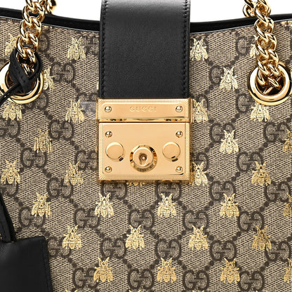 Gucci GG Supreme Monogram Bees Small Padlock Tote Beige Oro Black 8 of 10