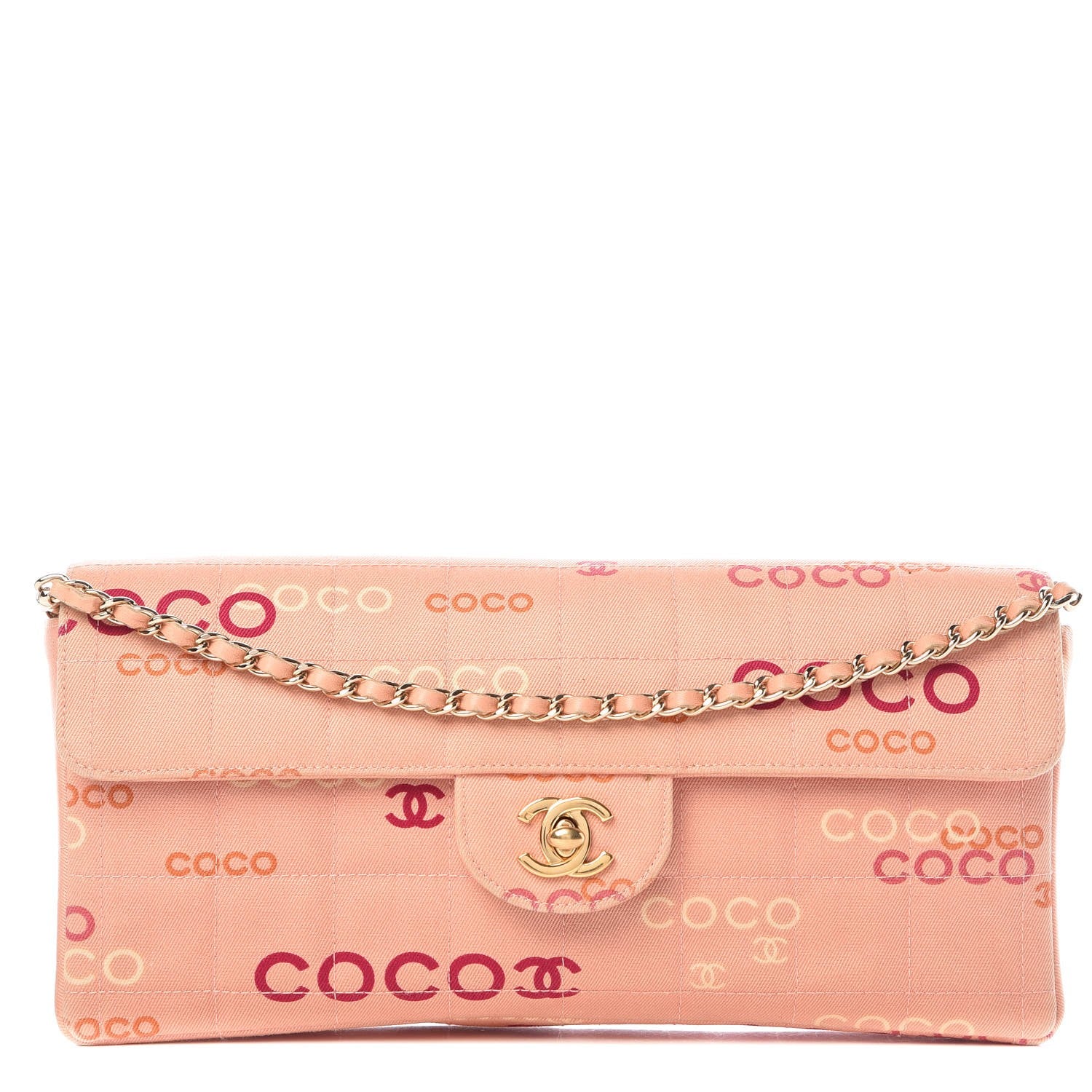Chanel Canvas Chocolate Bar Quilted Coco East West Flap Pink 1 of 20