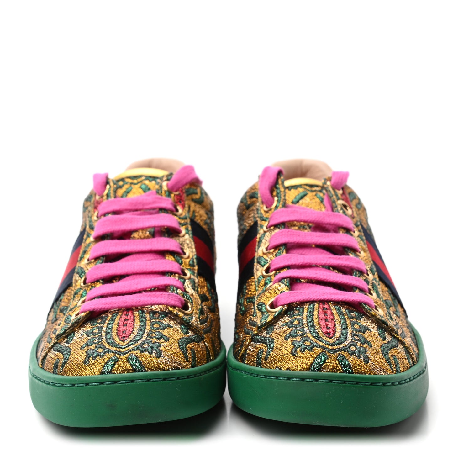 Jacquard Web Embroidered Womens New Ace Sneakers 35 Gold Green