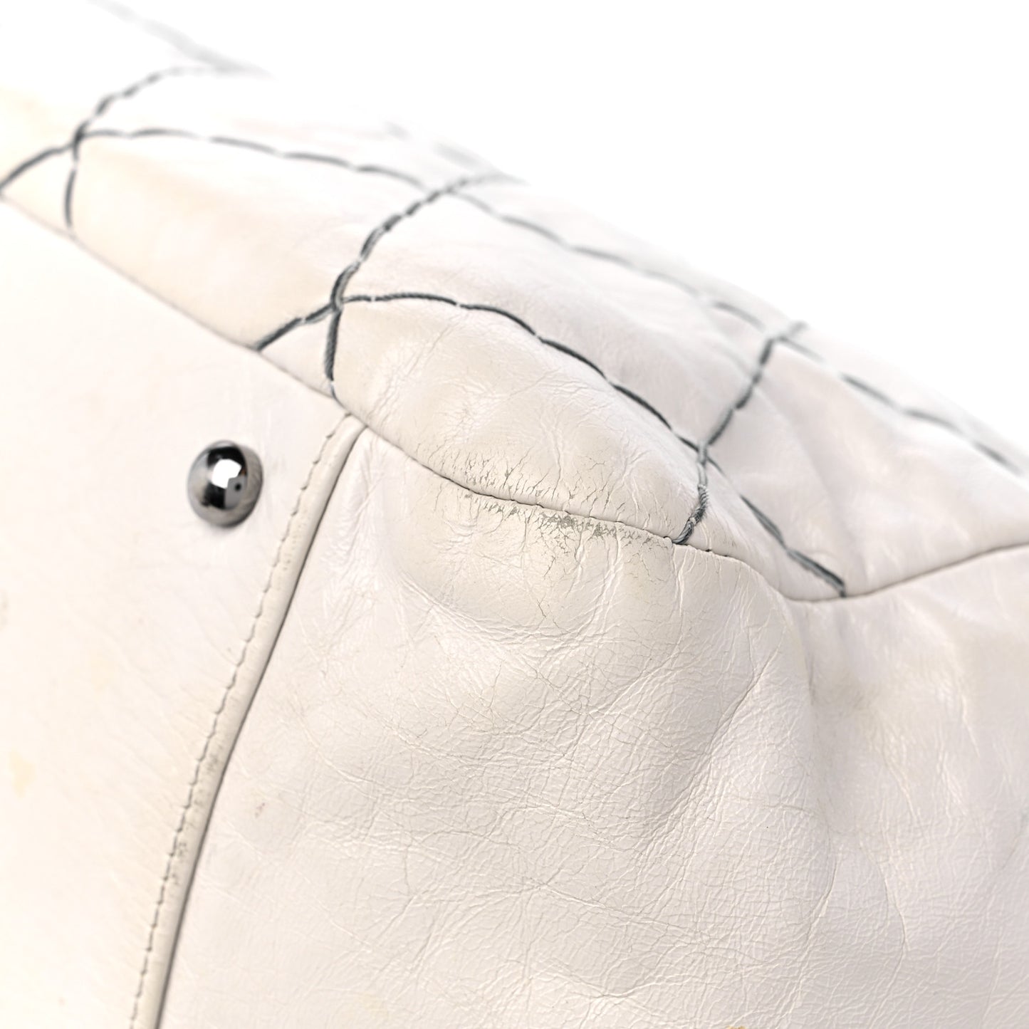 Calfskin Stitch It Accordion Flap White