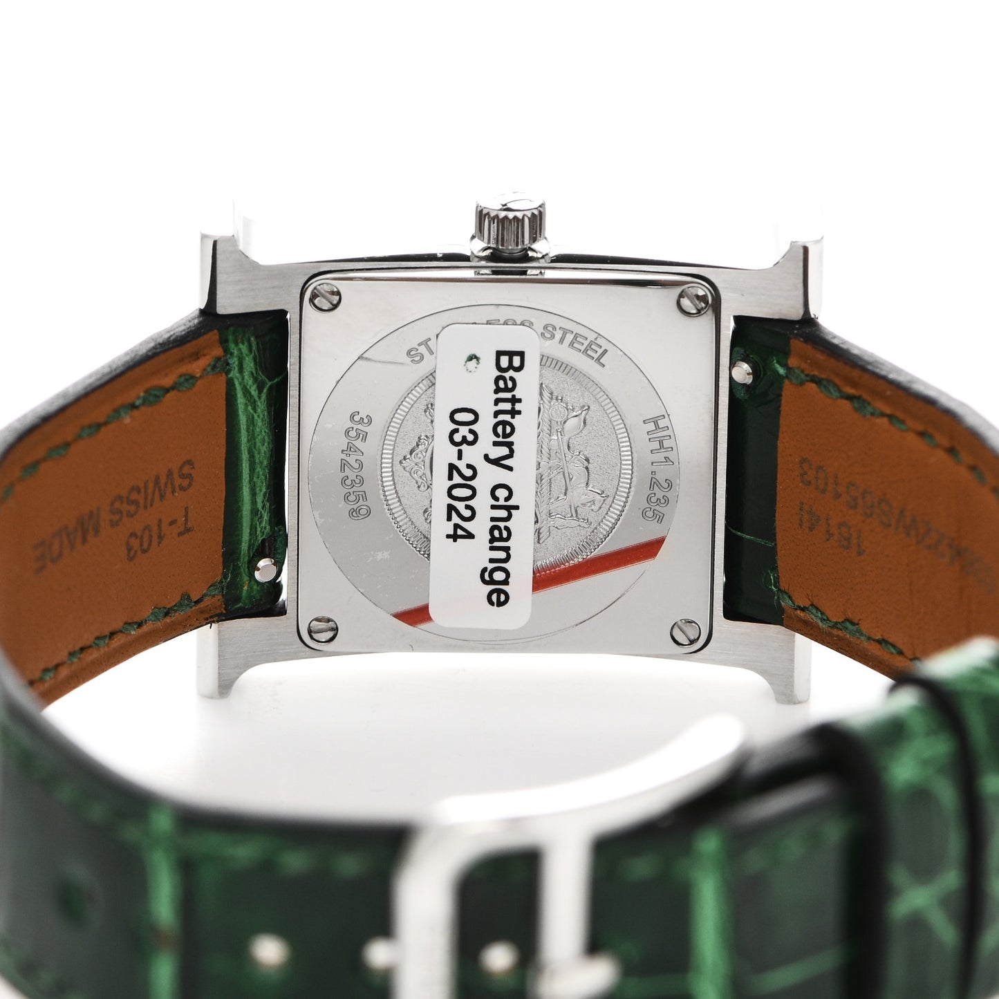 Stainless Steel Alligator Diamond Bezel Mother of Pearl 21mm Heure H Hour Quartz Watch Vert Moyen