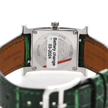 Hermes Stainless Steel Alligator Diamond Bezel Mother of Pearl 21mm Heure H Hour Quartz Watch Vert Moyen 4 of 5