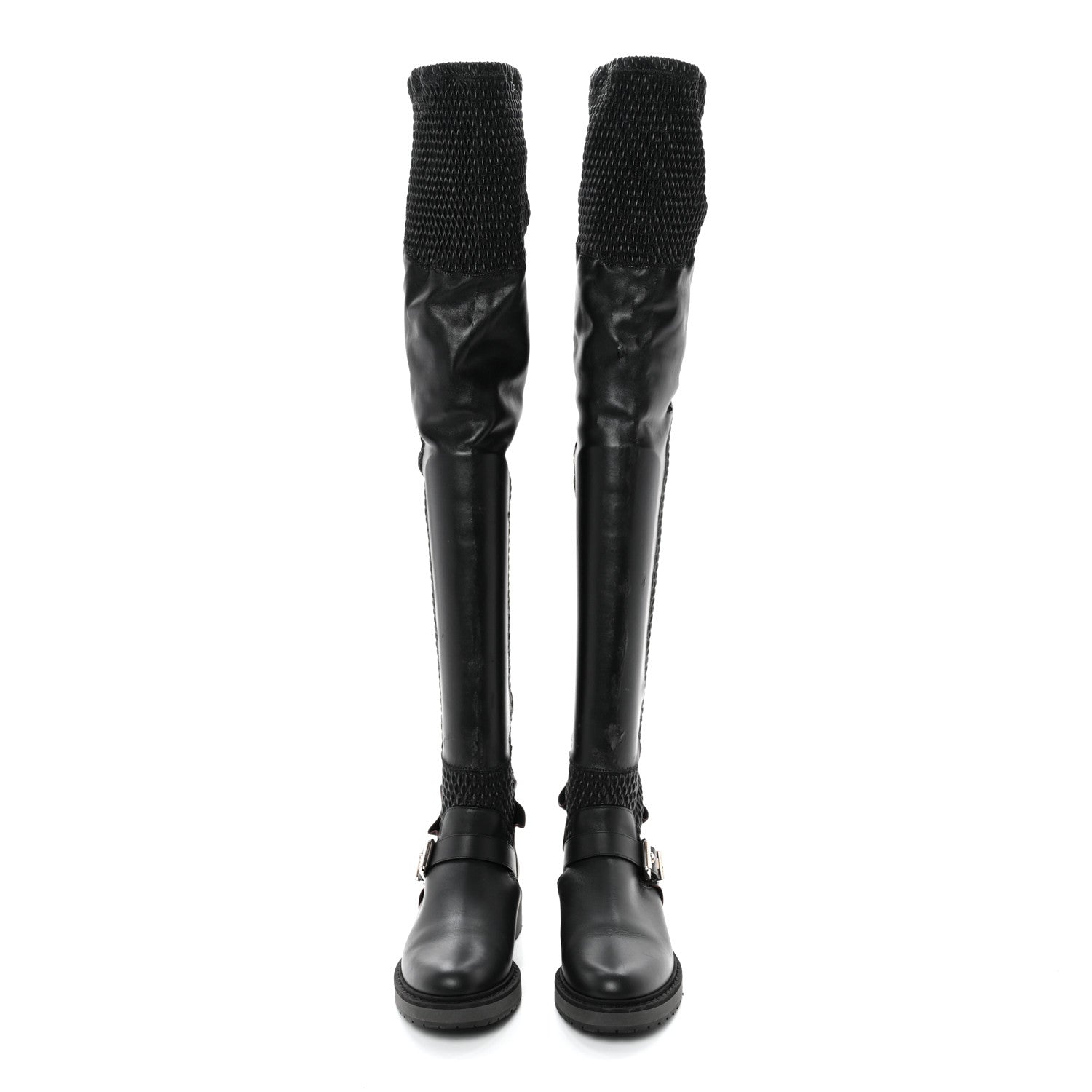 Fendi Calfskin Stretch Fabric Wave Over The Knee Boots 36 Black 2 of 12