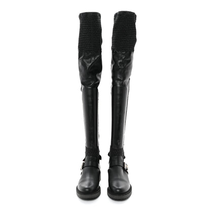 Fendi Calfskin Stretch Fabric Wave Over The Knee Boots 36 Black 2 of 12
