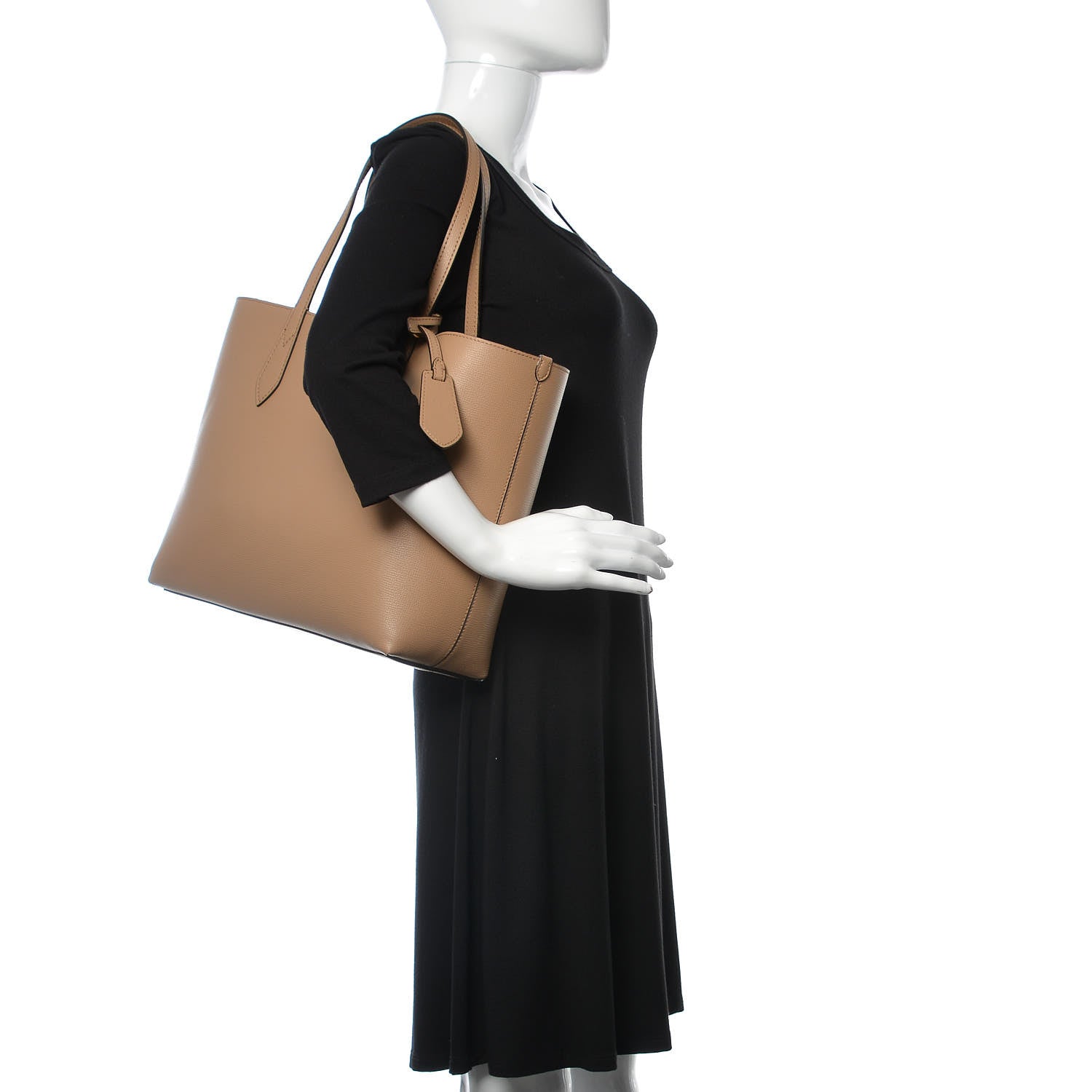 Burberry Grainy Calfskin Haymarket Check Medium Reversible Tote Camel 2 of 15