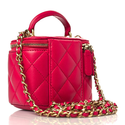 Chanel Lambskin Quilted Ombre Top Handle Mini Vanity Case With Chain Dark Pink 2 of 9