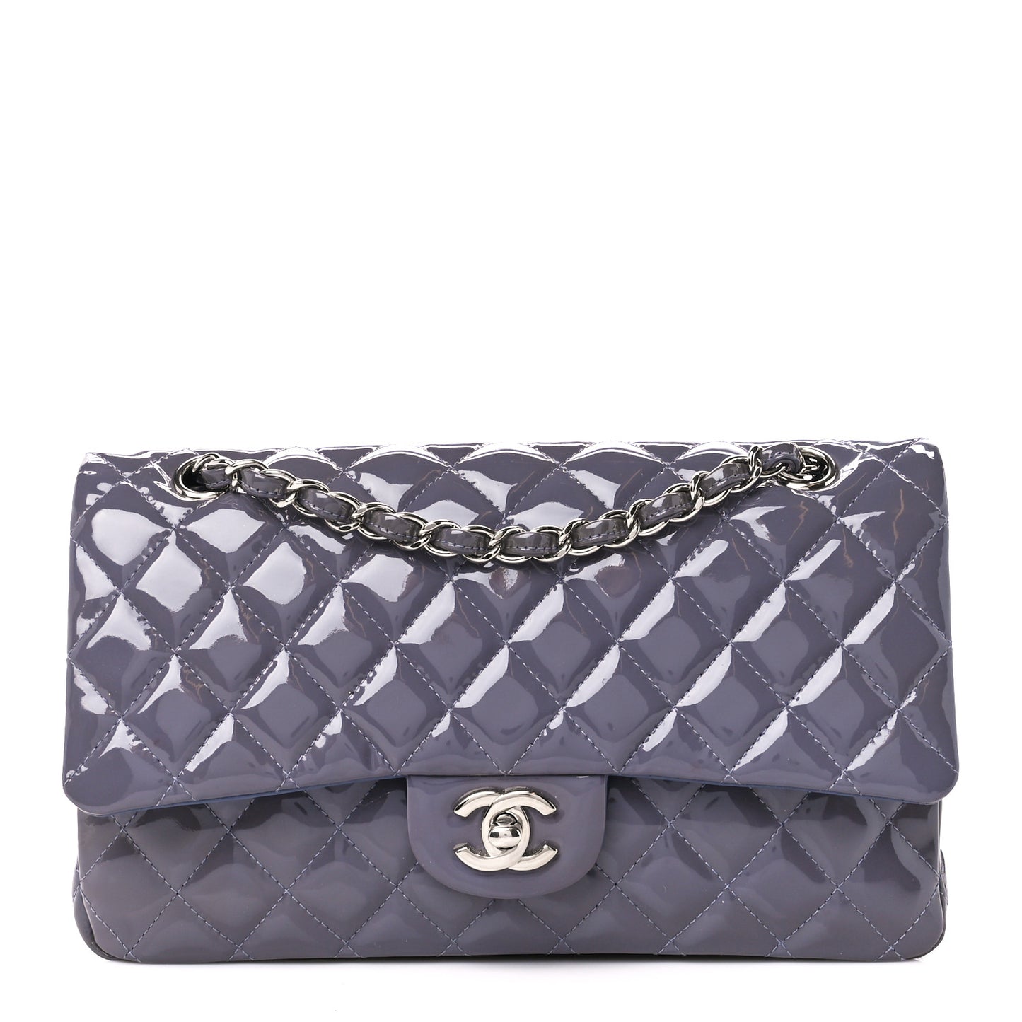 Patent Calfskin Quilted Medium Double Flap Light Purple