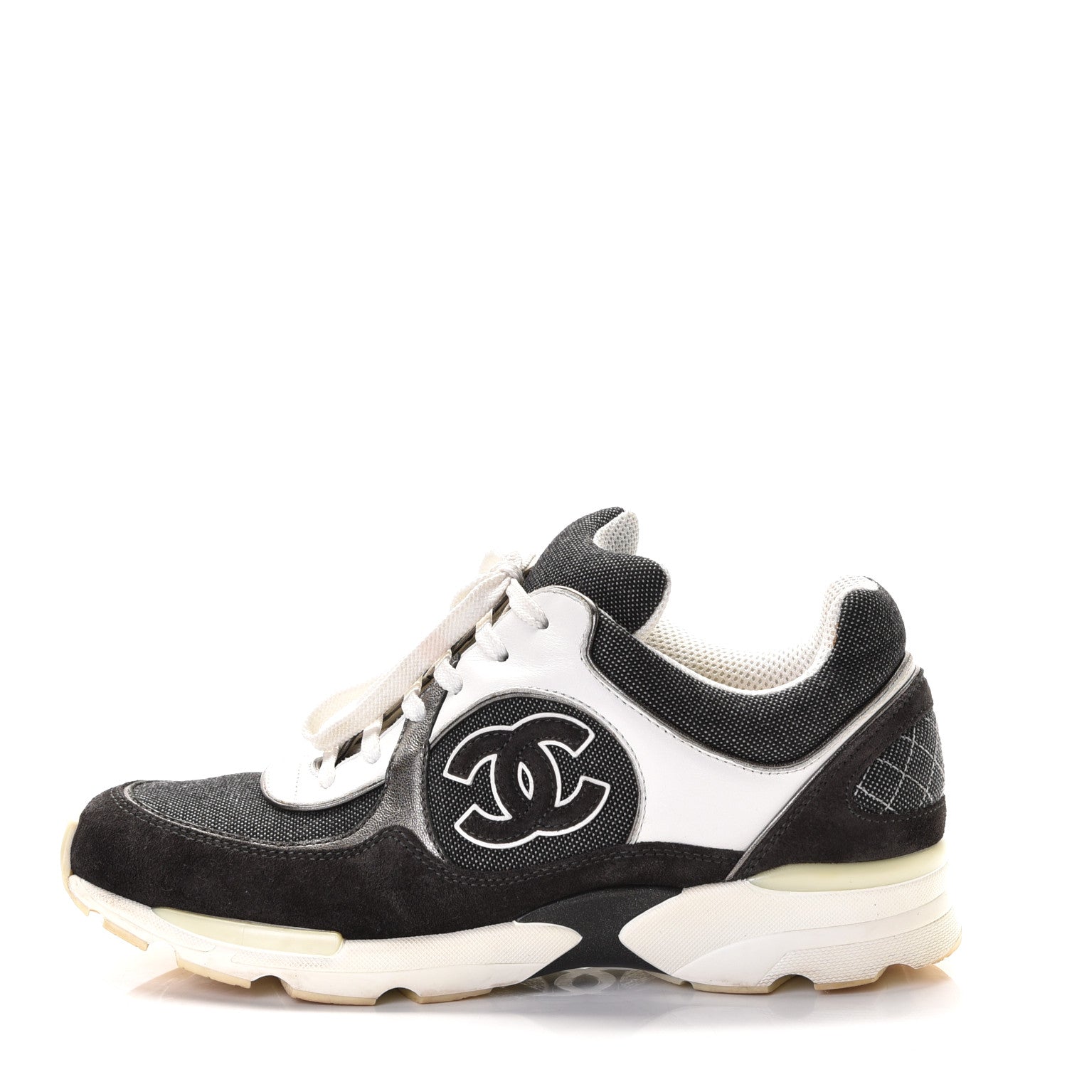 Chanel Suede Calfskin CC Sneakers 37 Dark Grey White Silver 1 of 10