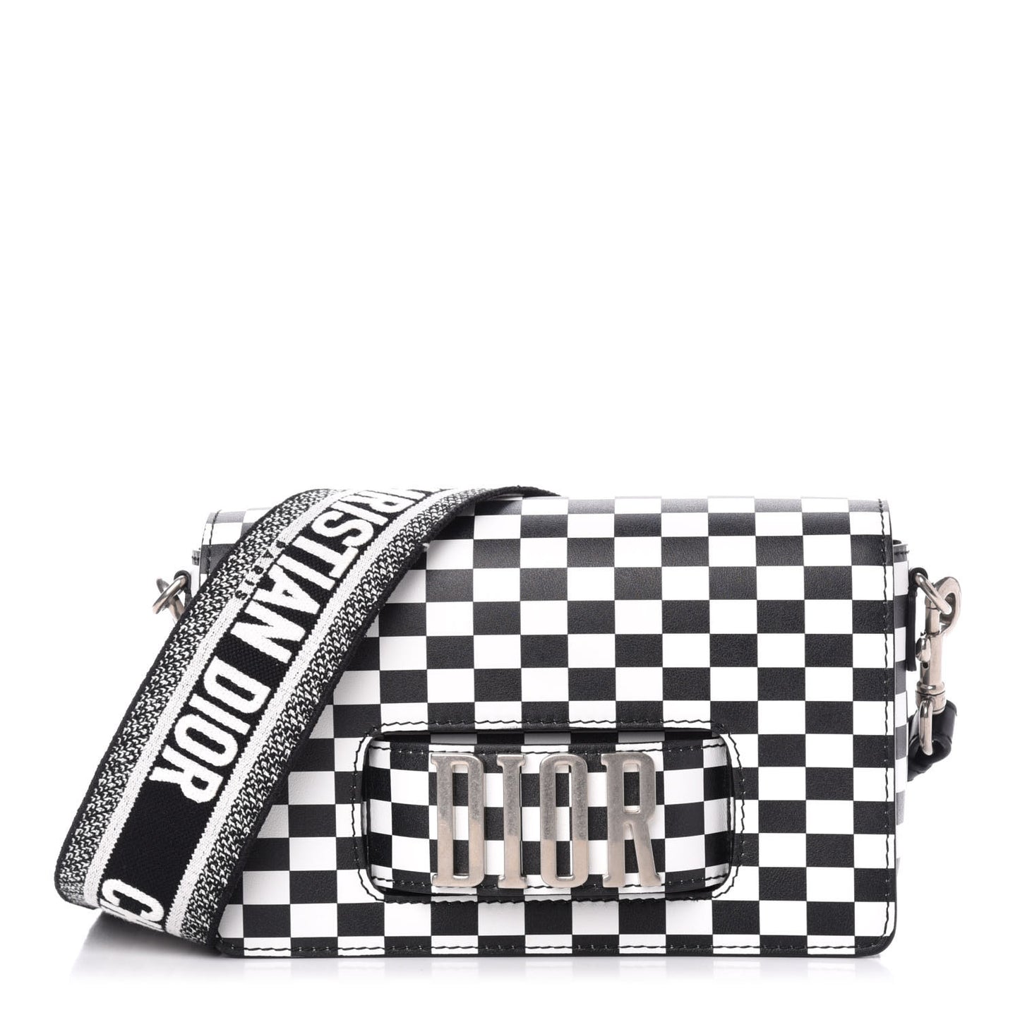 Smooth Calfskin Checkered Dio(r)evolution Flap Bag Black White