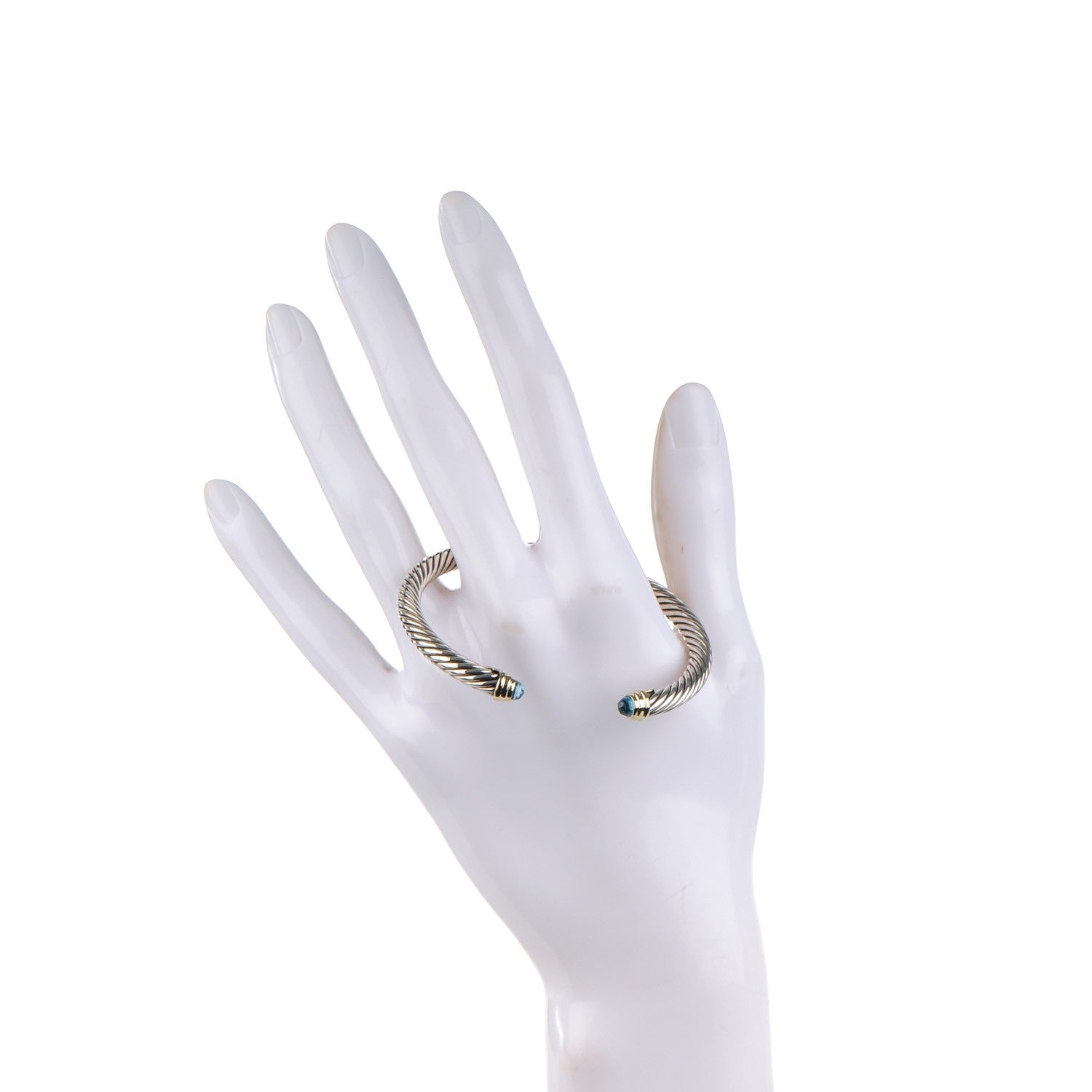 David Yurman Sterling Silver 14K Yellow Gold Blue Topaz 5mm Cable Classics Petite Color Bracelet 2 of 4